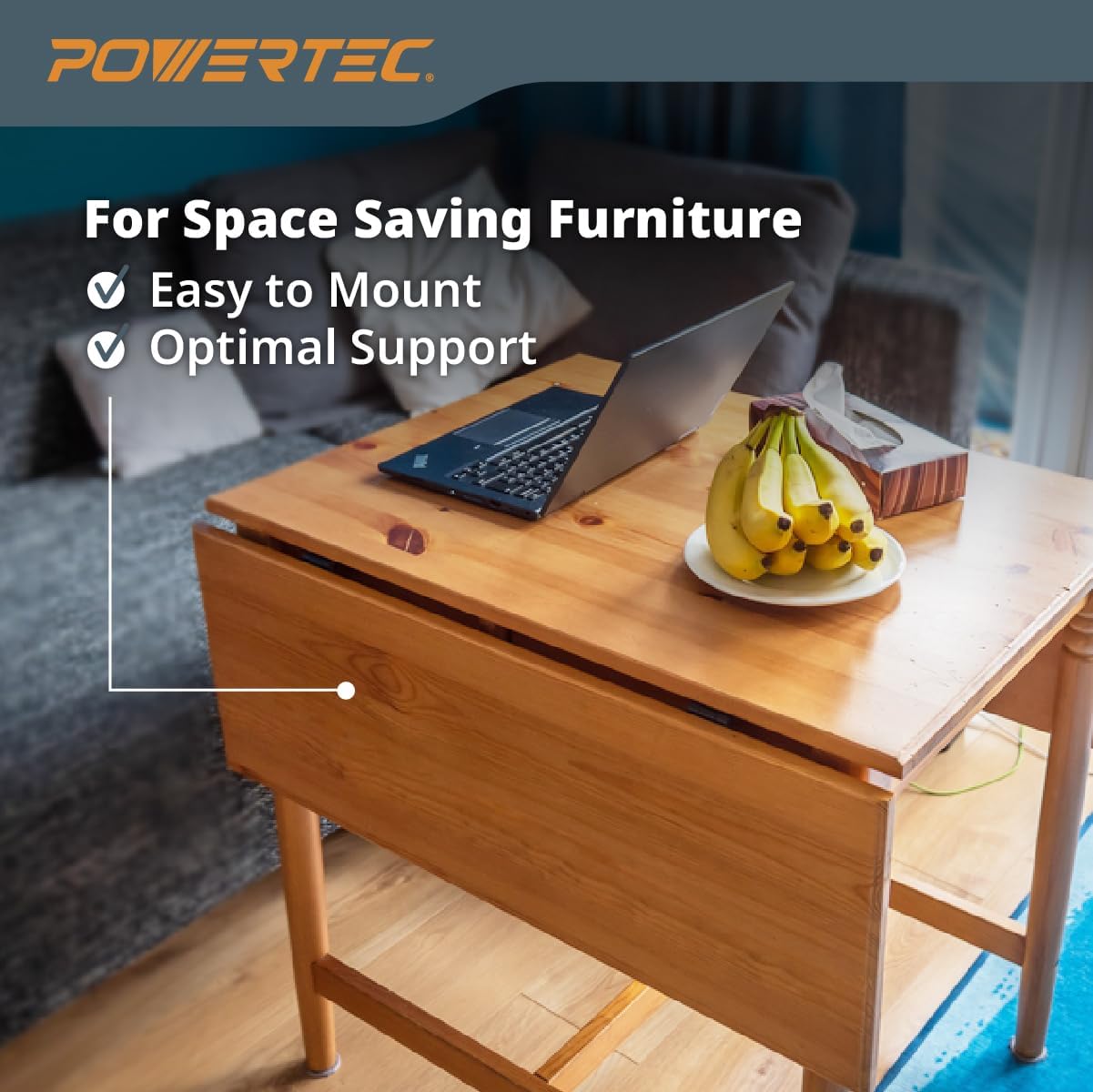 2-Pack POWERTEC Metal Drop Leaf Table Supports for Folding Kitchen/Dining Table - Sliding Hardware Brackets for RV Table - Model 71426
