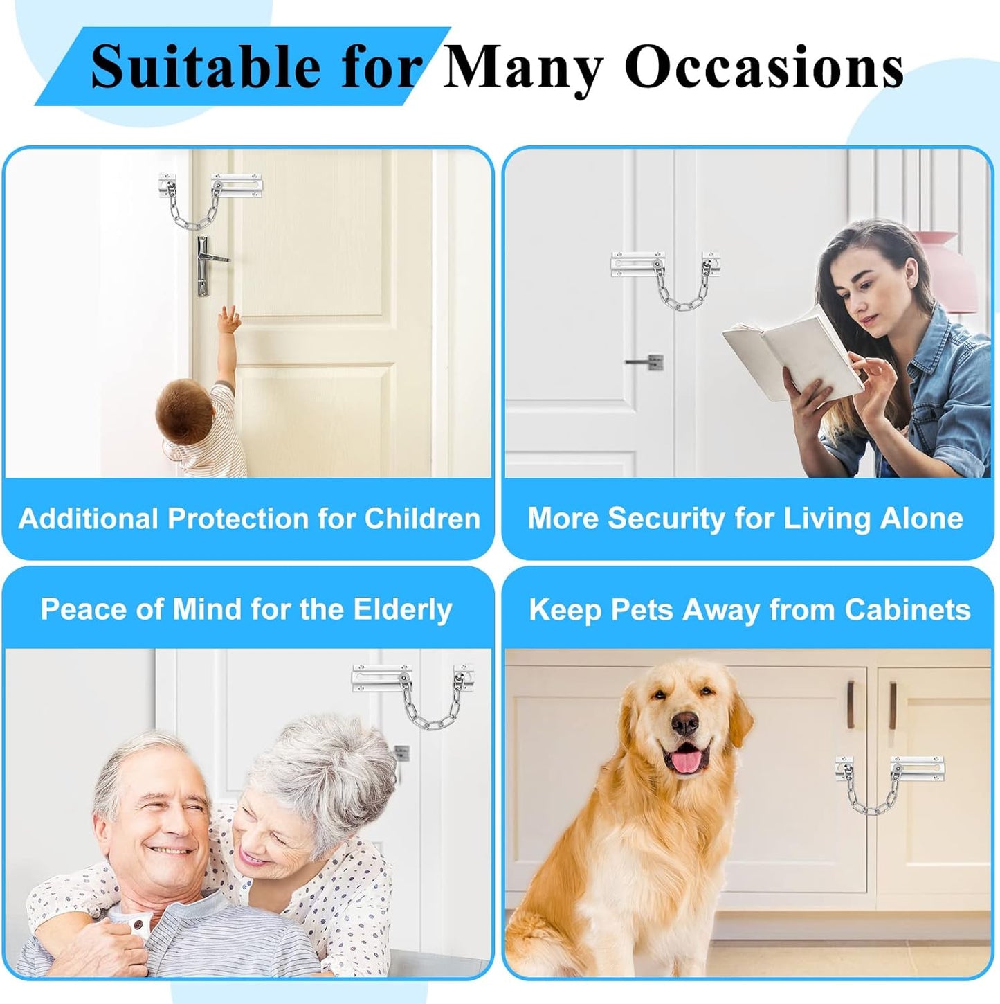 2 Pack Premium Stainless Steel Door Chain Locks with Thickened Design and 12 Screws for Interior Doors