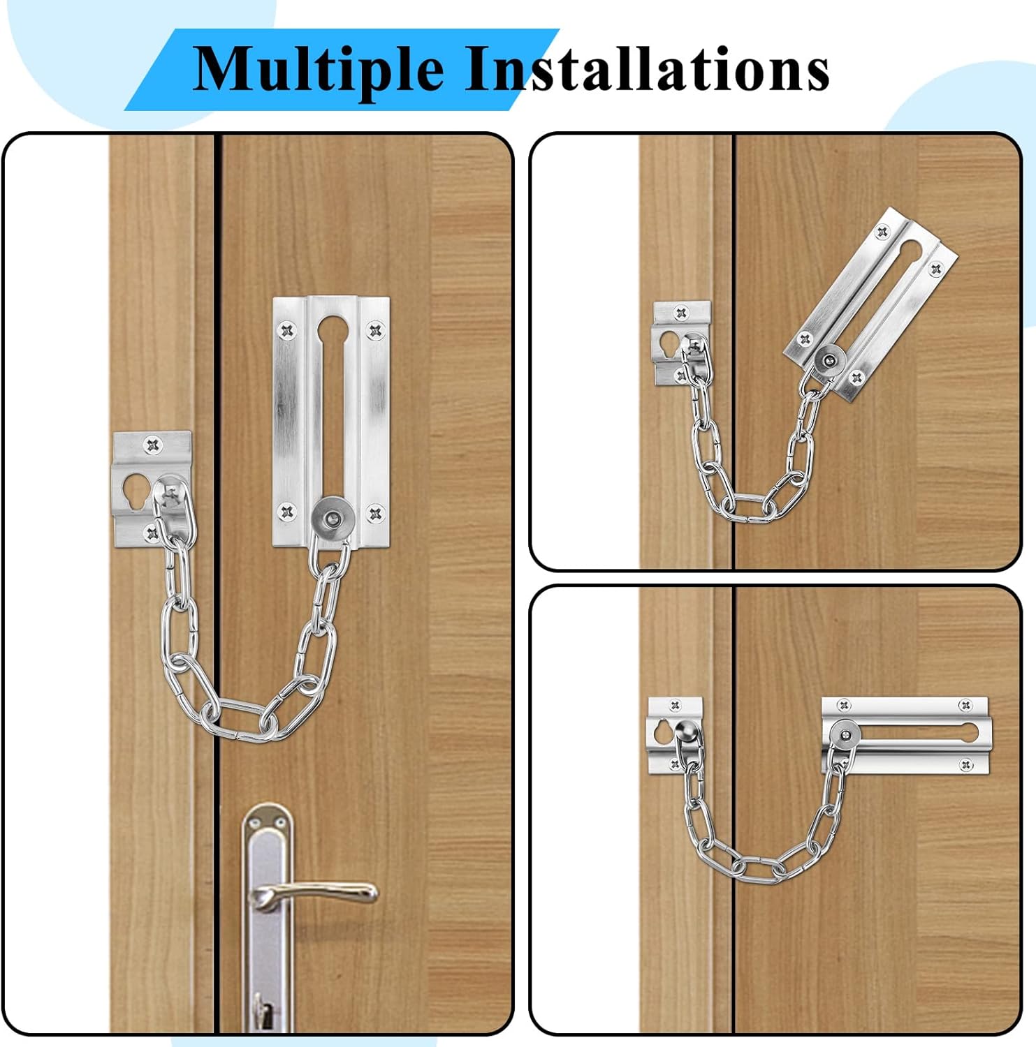 2 Pack Premium Stainless Steel Door Chain Locks with Thickened Design and 12 Screws for Interior Doors