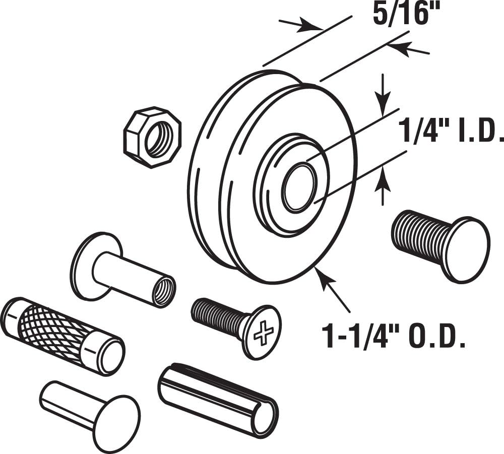 2 Pack Prime-Line D 1798 1-1/4 In. Nylon Ball Bearing Sliding Door Roller Set