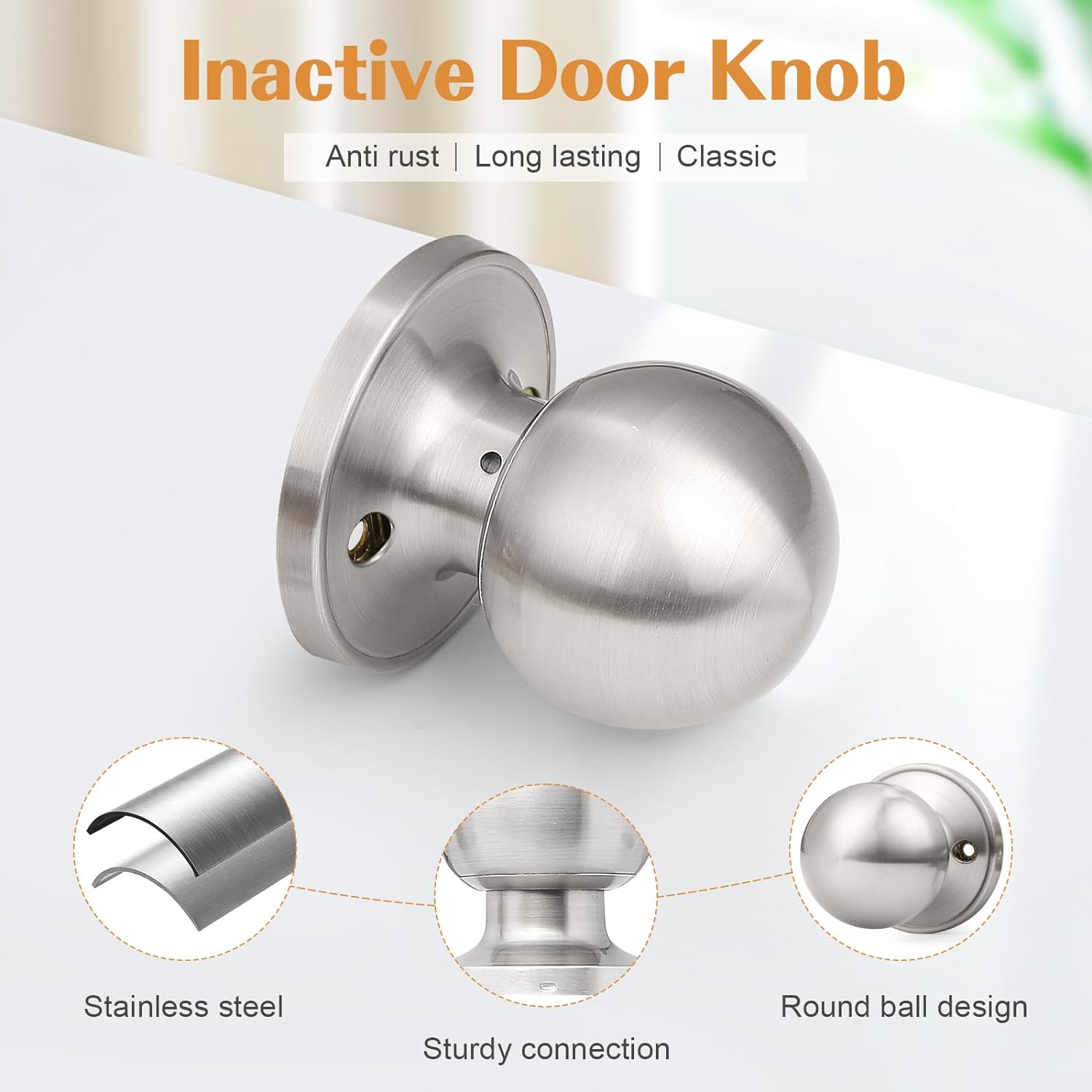 2 Pack Probrico Brushed Nickel Stainless Steel Inactive Ball Dummy Door Knobs