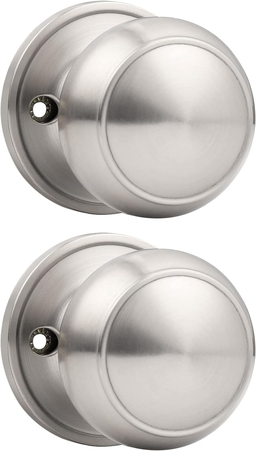 2 Pack Probrico Colonial Ball Dummy Door Knob Set in Brushed Nickel Finish - Inactive Interior Door Knobs for Closets