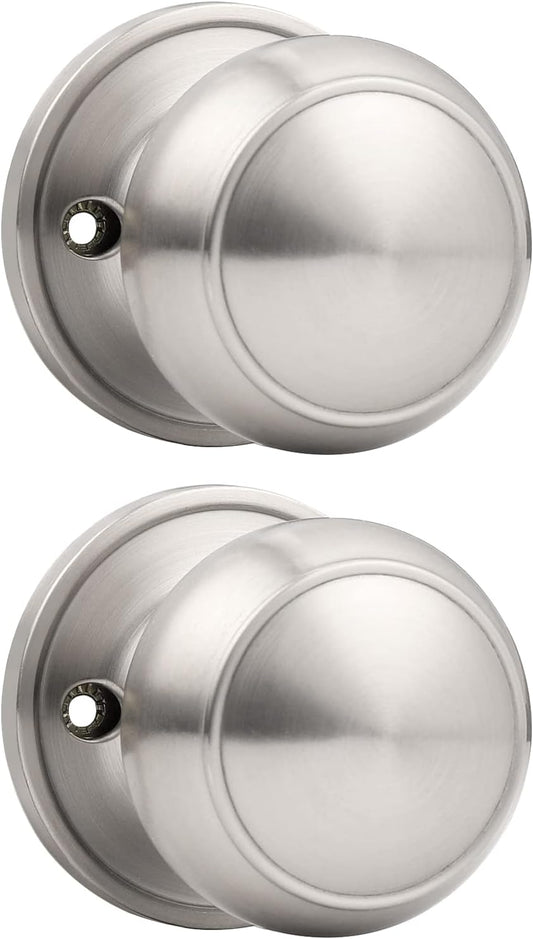 2 Pack Probrico Colonial Ball Dummy Door Knob Set in Brushed Nickel Finish - Inactive Interior Door Knobs for Closets