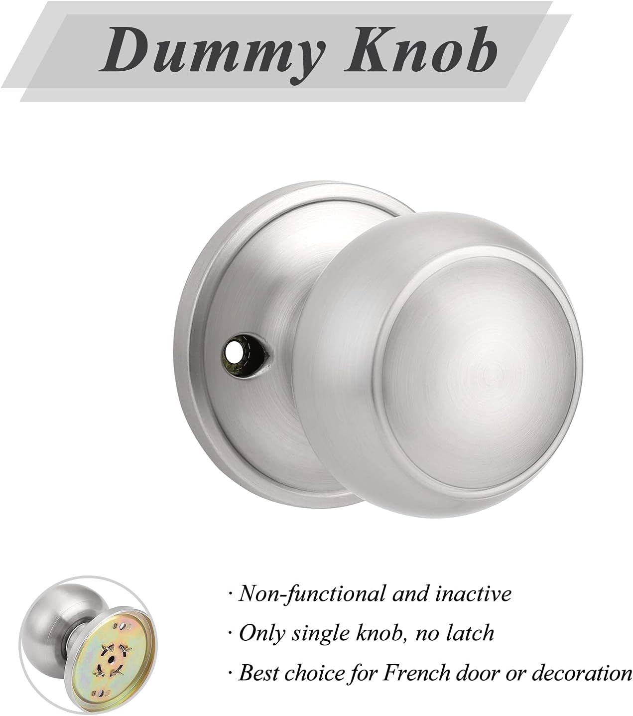 2 Pack Probrico Colonial Ball Dummy Door Knob Set in Brushed Nickel Finish - Inactive Interior Door Knobs for Closets