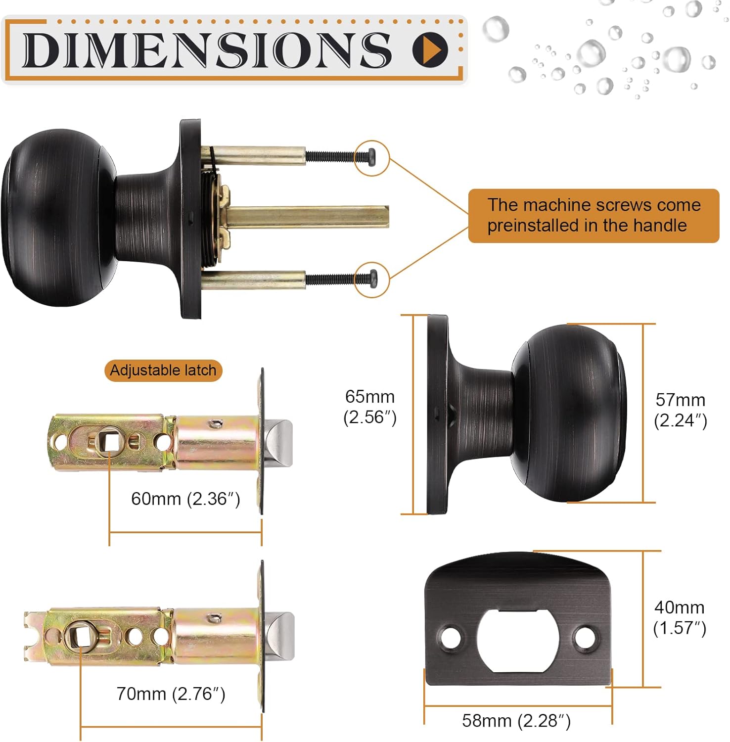 2-Pack Probrico Oil Rubbed Bronze Passage Door Knobs for Hallway and Closet with Round Ball Knob