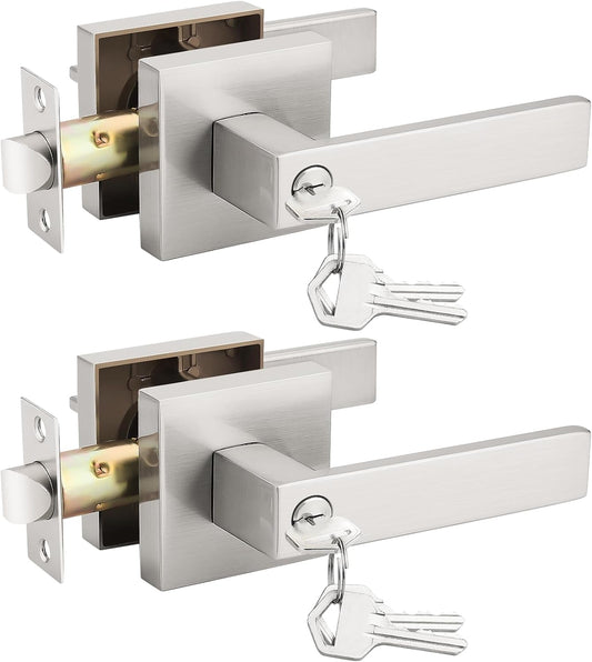 2-Pack Probrico Satin Nickel Interior Bedroom Entrance Door Lever Doorknobs with Keyway Entry Lockset