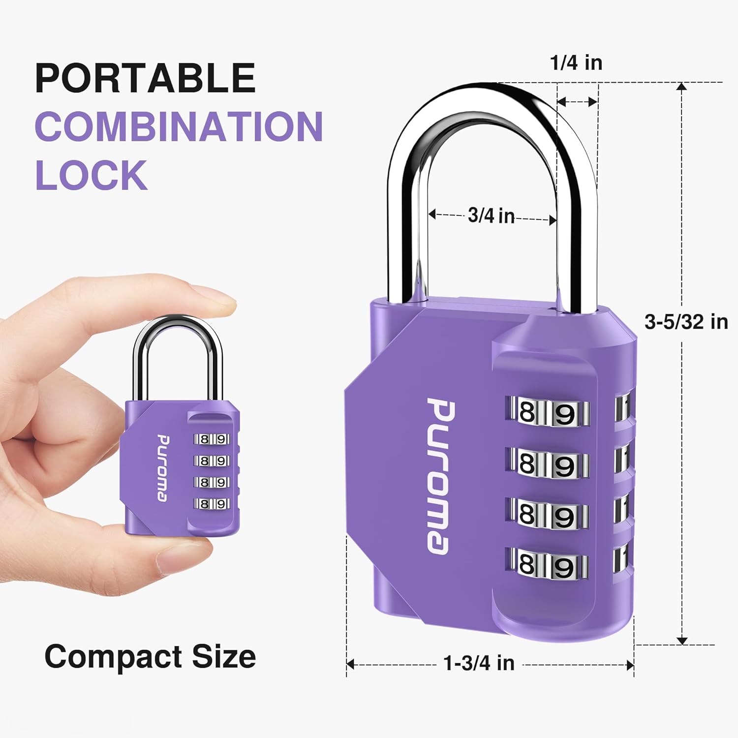 2-Pack Puroma 4 Digit Combination Locks - Waterproof Outdoor Padlocks for School Gym Locker (Purple)