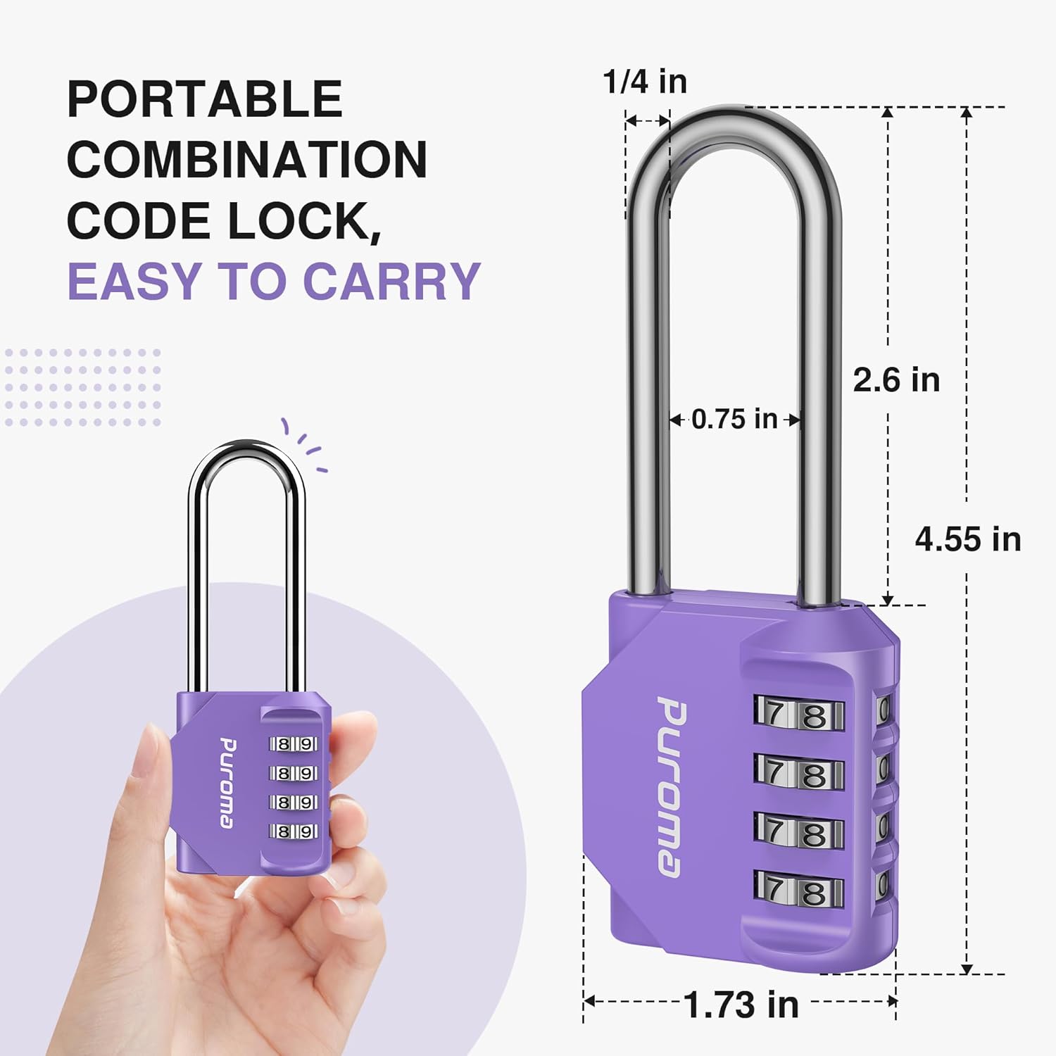 2-Pack Puroma 4 Digit Combination Locks - Waterproof Outdoor Padlocks for School Gym Locker (Purple)