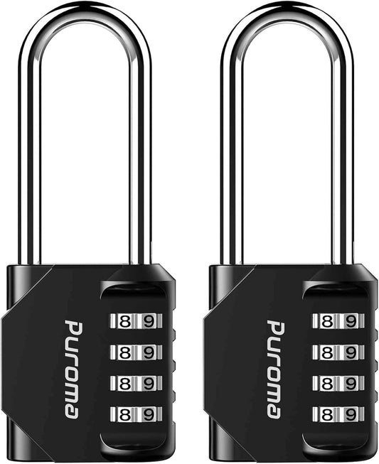 2 Pack Puroma 4 Digit Outdoor Waterproof Combination Lock with 2.6 Inch Long Shackle for School Gym Locker, Sports Locker, Toolbox - Black - WildKart