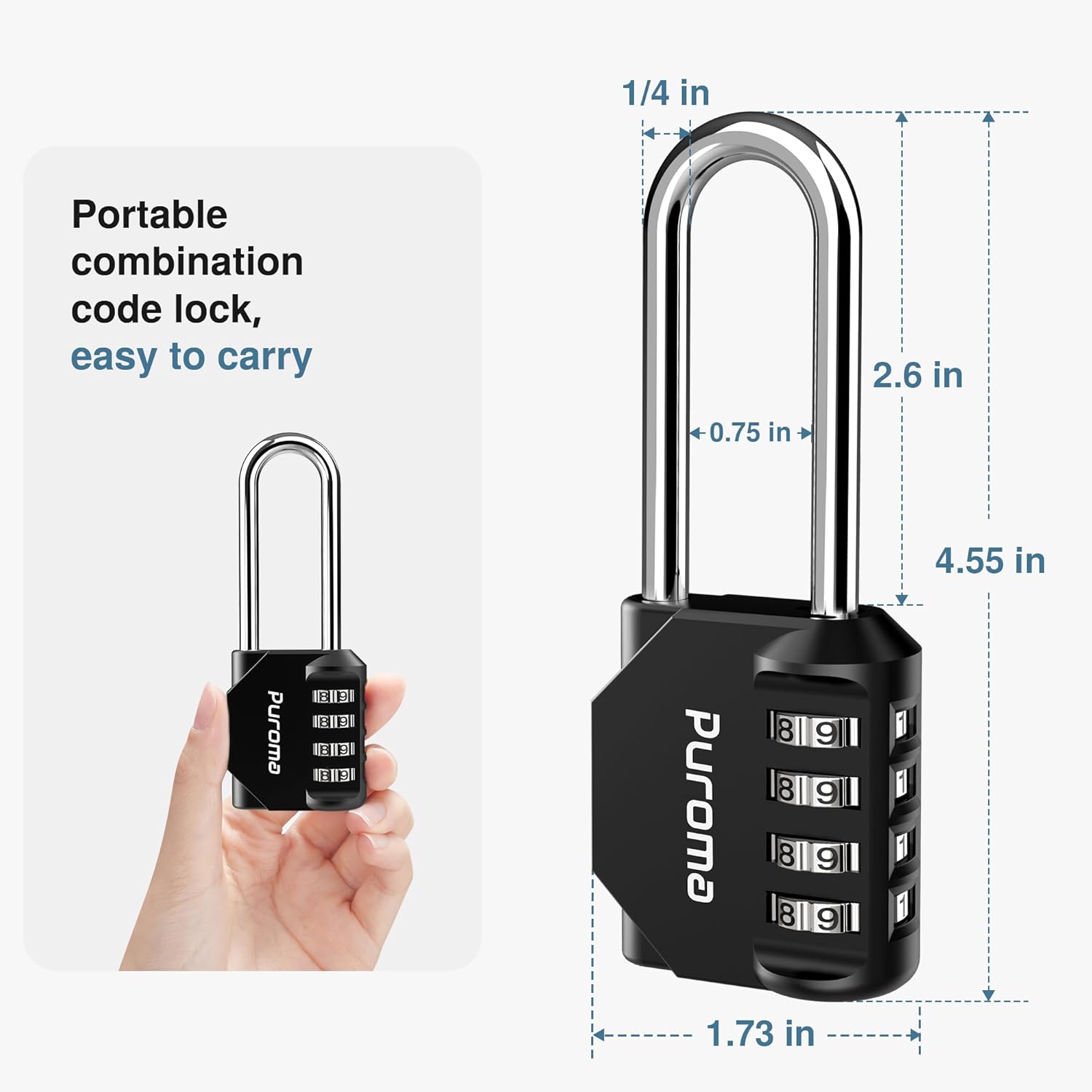 2 Pack Puroma 4 Digit Outdoor Waterproof Combination Lock with 2.6 Inch Long Shackle for School Gym Locker, Sports Locker, Toolbox - Black - WildKart