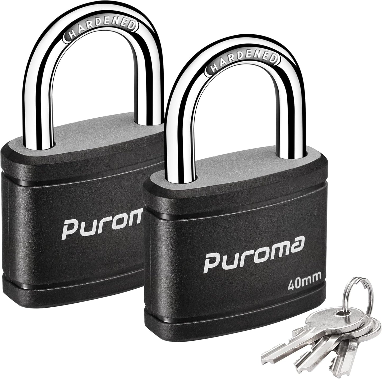 2 Pack Puroma 40mm Heavy-Duty Keyed Padlock Set with 3 Keys - Ideal for Gate, Fence, Cabinet, School Gym Locker - Black - WildKart