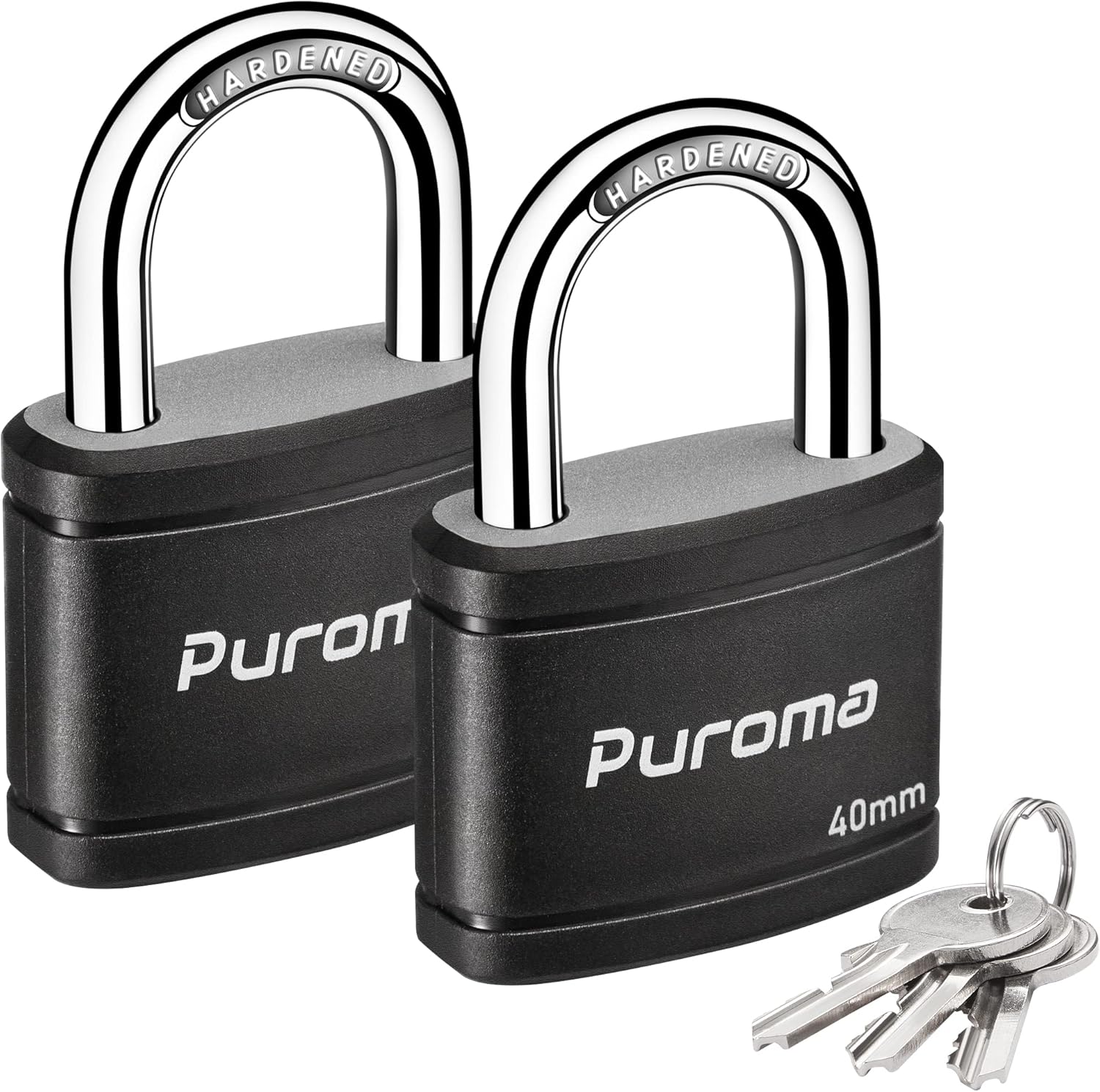 2 Pack Puroma 40mm Heavy-Duty Keyed Padlock Set with 3 Keys - Ideal for Gate, Fence, Cabinet, School Gym Locker - Black - WildKart