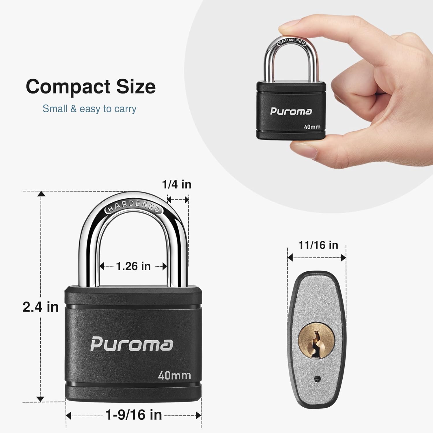 2 Pack Puroma 40mm Heavy-Duty Keyed Padlock Set with 3 Keys - Ideal for Gate, Fence, Cabinet, School Gym Locker - Black - WildKart