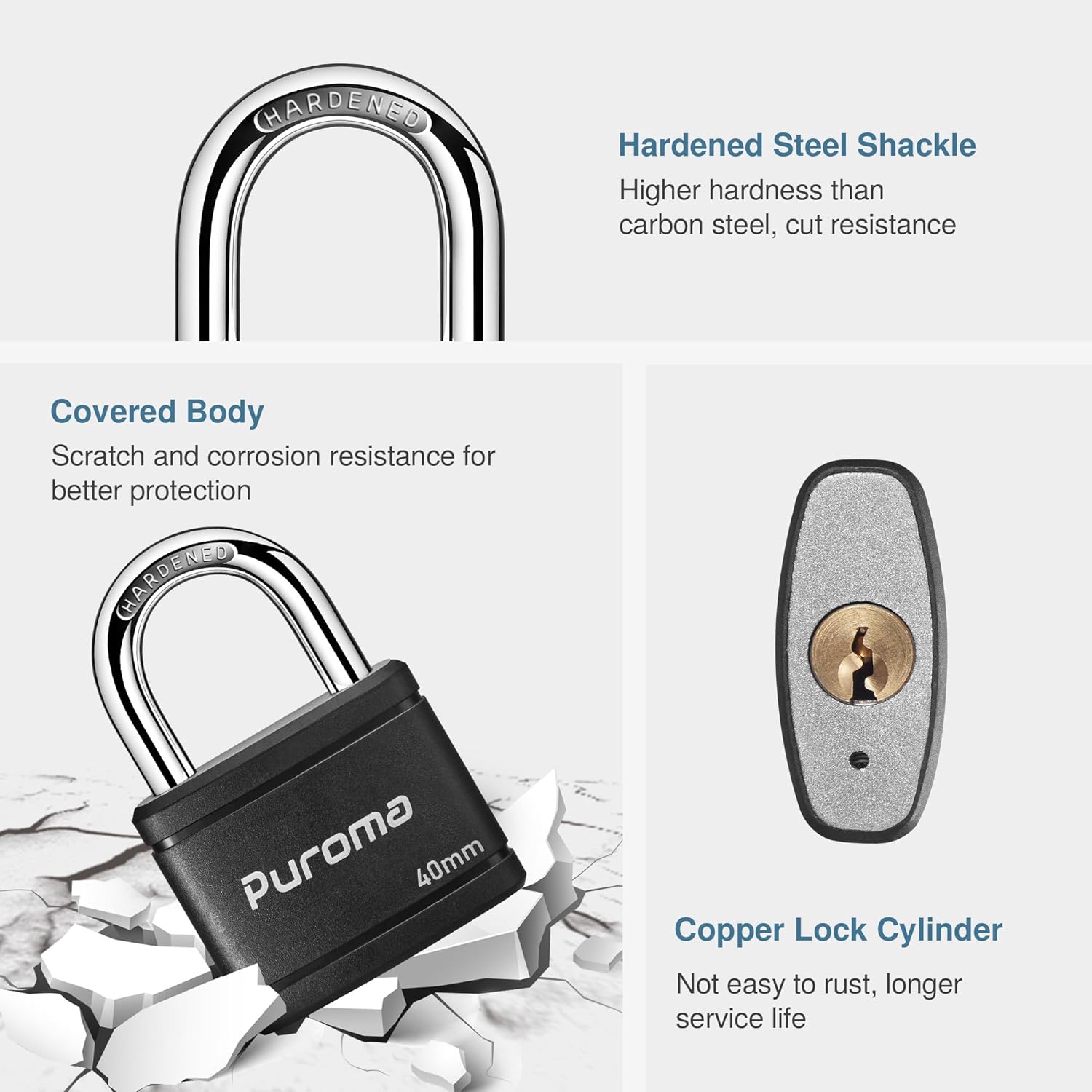 2 Pack Puroma 40mm Heavy-Duty Keyed Padlock Set with 3 Keys - Ideal for Gate, Fence, Cabinet, School Gym Locker - Black - WildKart