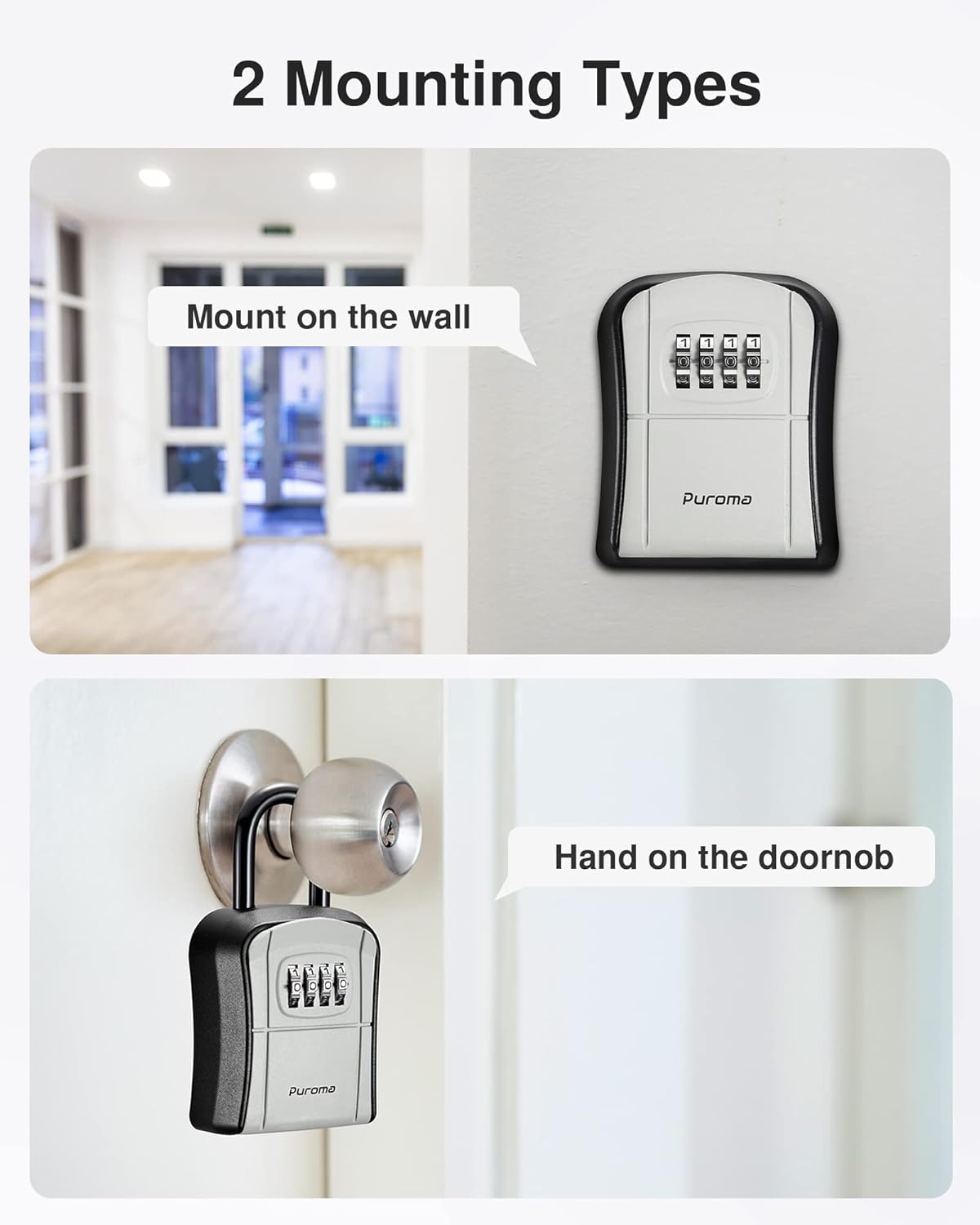 2 Pack Puroma Combination Lock 4 Digit Padlock & Key Lock Box Set - Outdoor Waterproof & Portable Wall-Mounted Storage Box