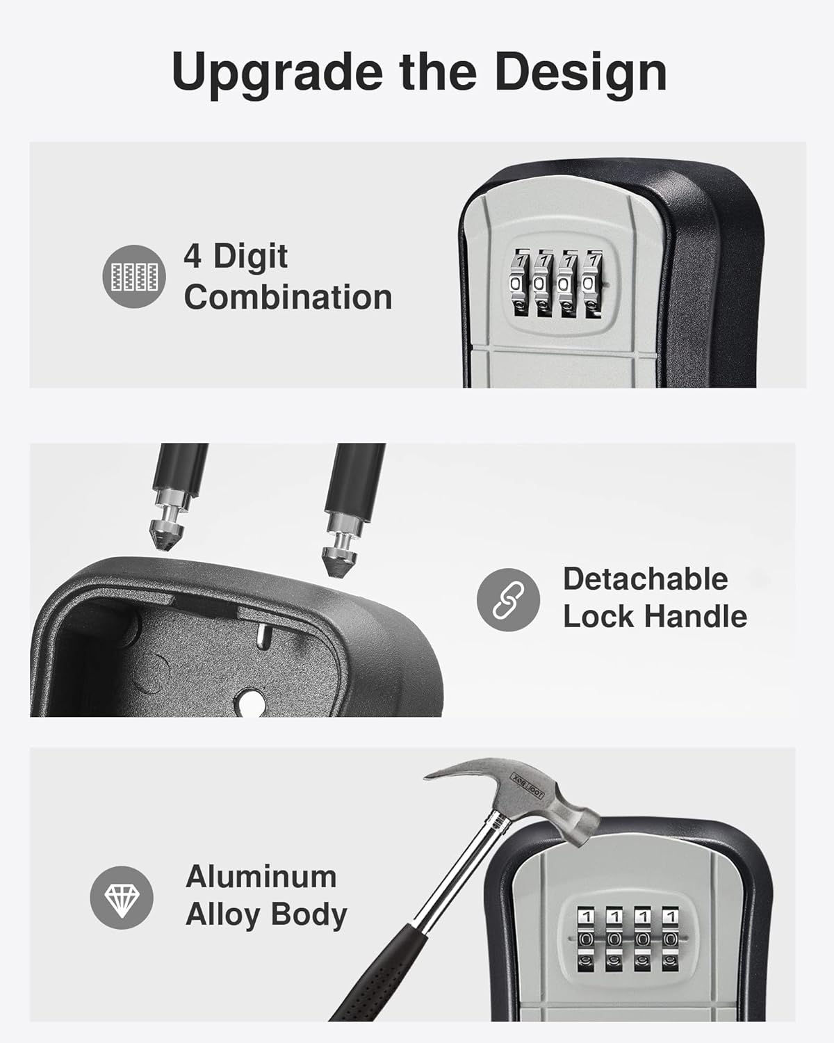 2 Pack Puroma Combination Lock 4 Digit Padlock & Key Lock Box Set - Outdoor Waterproof & Portable Wall-Mounted Storage Box