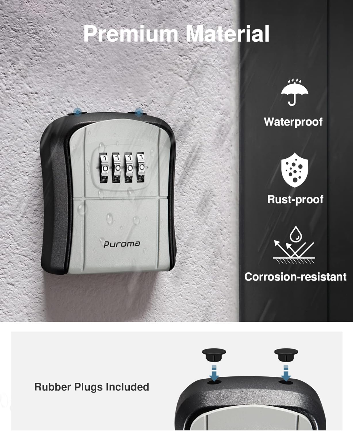 2 Pack Puroma Combination Lock 4 Digit Padlock & Key Lock Box Set - Outdoor Waterproof & Portable Wall-Mounted Storage Box