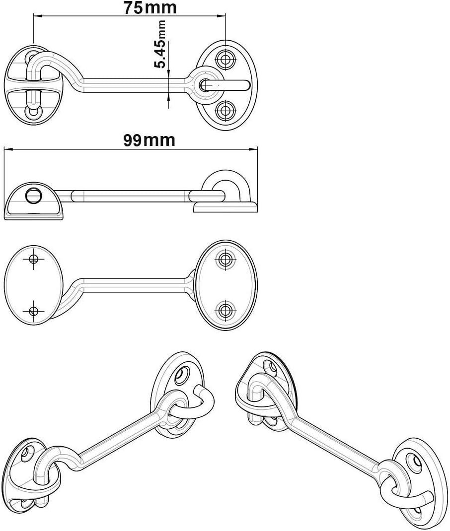 2 Pack QCAA 3" Marine Grade Stainless Steel 316 Cabin Hook Latch & Eye
