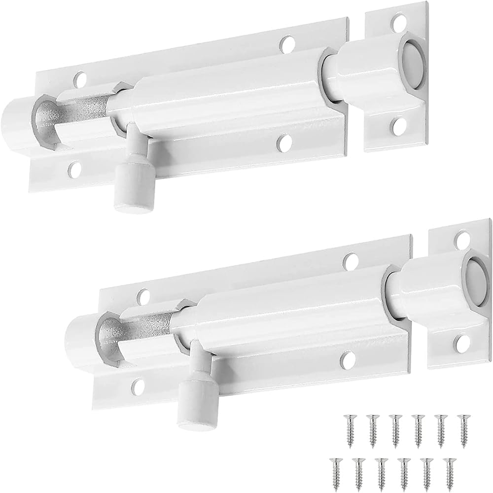 2 Pack QPINGH 3 Inch Heavy Duty Barrel Bolt Locks - White Security Sliding Latch Locks for Doors