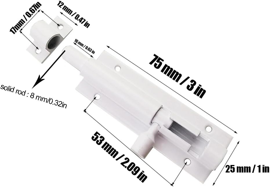 2 Pack QPINGH 3 Inch Heavy Duty Barrel Bolt Locks - White Security Sliding Latch Locks for Doors