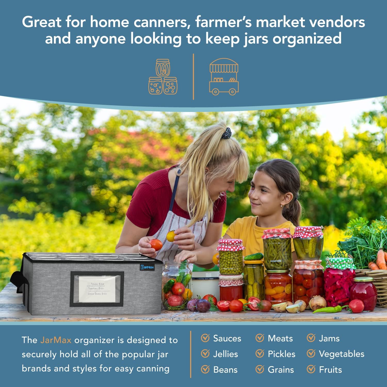 2-Pack Quart Mason Jar Organizer - Sturdy Storage Bag for Canning Jars - Holds 12 Quart Size Mason Jars - Foldable & Stackable with Handles, Dividers, and Label Holder