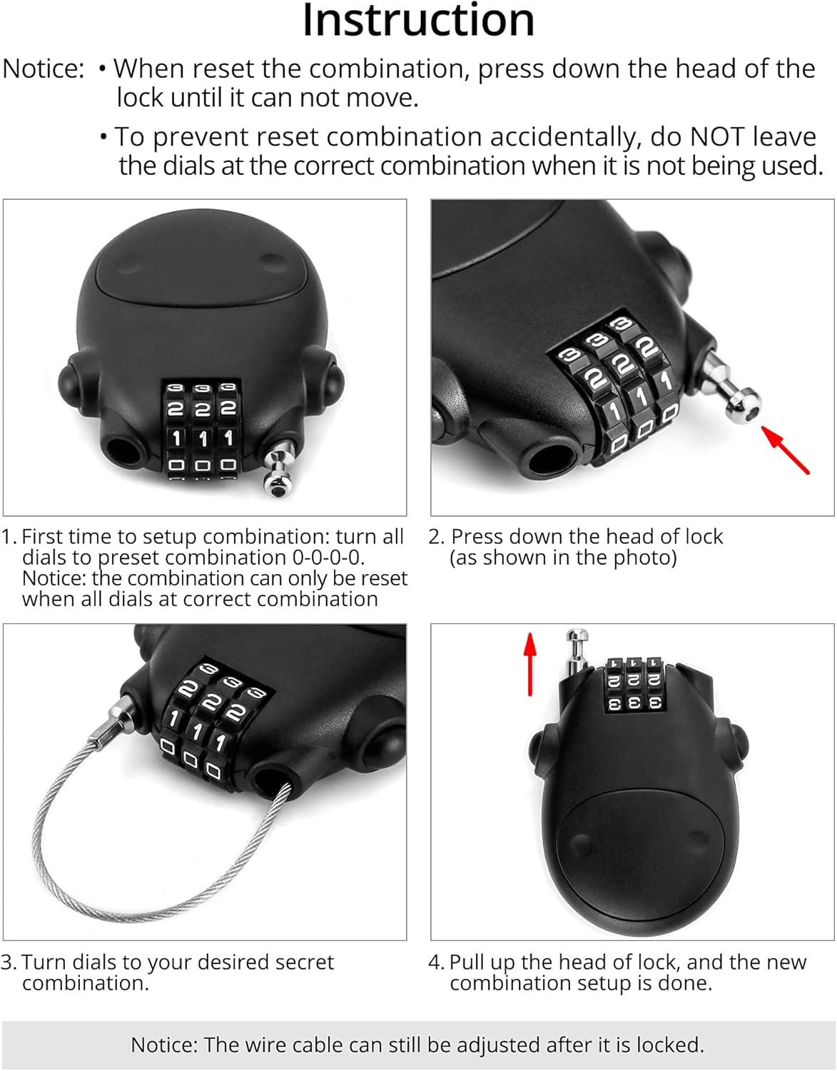 2 Pack QWORK Retractable Steel Cable Locks with Security Password - Ideal for Luggage