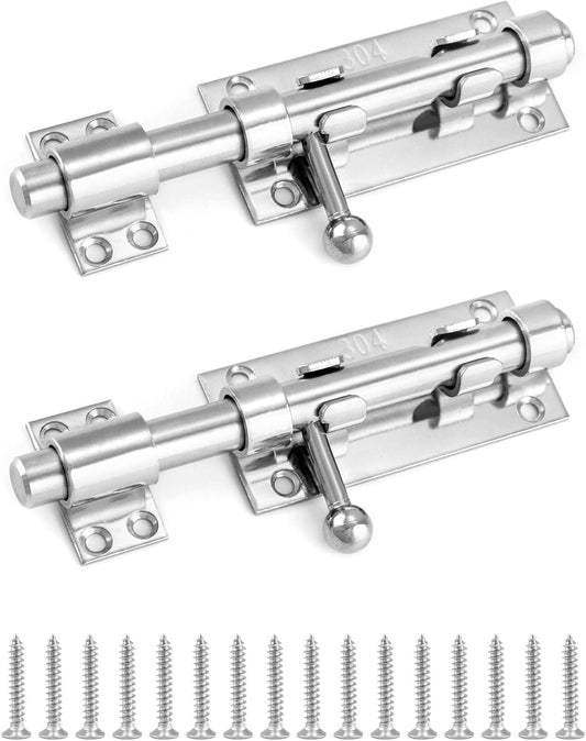 2 Pack QWORK Sliding Bolt Gate Latch, Heavy Duty 6.3" Stainless Steel Lock with Padlock Hole for Interior Doors - Brushed Finish