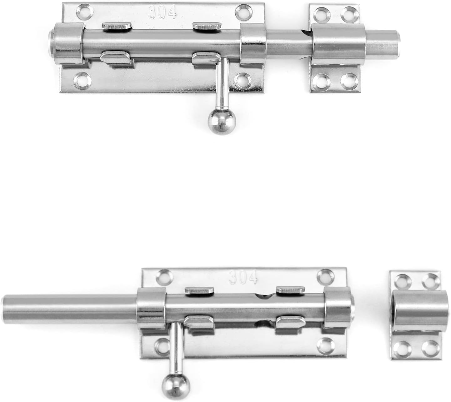 2 Pack QWORK Sliding Bolt Gate Latch, Heavy Duty 6.3" Stainless Steel Lock with Padlock Hole for Interior Doors - Brushed Finish