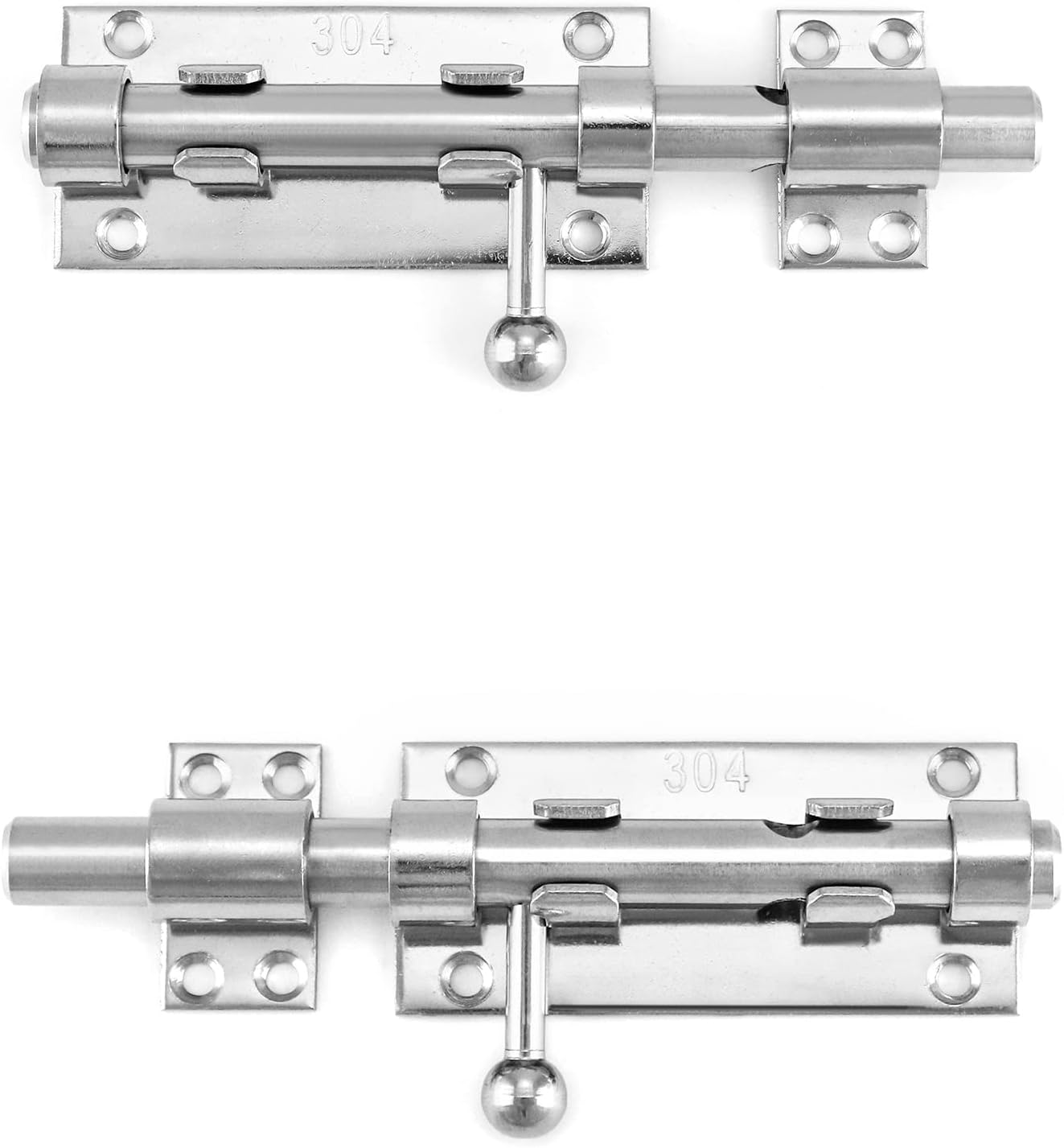 2 Pack QWORK Sliding Bolt Gate Latch, Heavy Duty 6.3" Stainless Steel Lock with Padlock Hole for Interior Doors - Brushed Finish