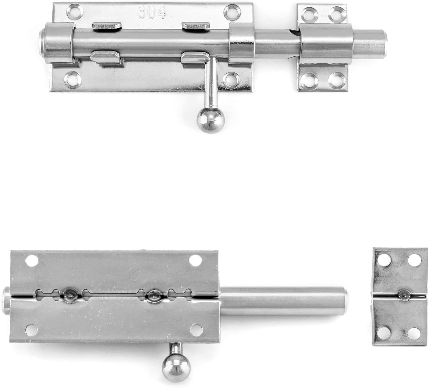 2 Pack QWORK Sliding Bolt Gate Latch, Heavy Duty 6.3" Stainless Steel Lock with Padlock Hole for Interior Doors - Brushed Finish