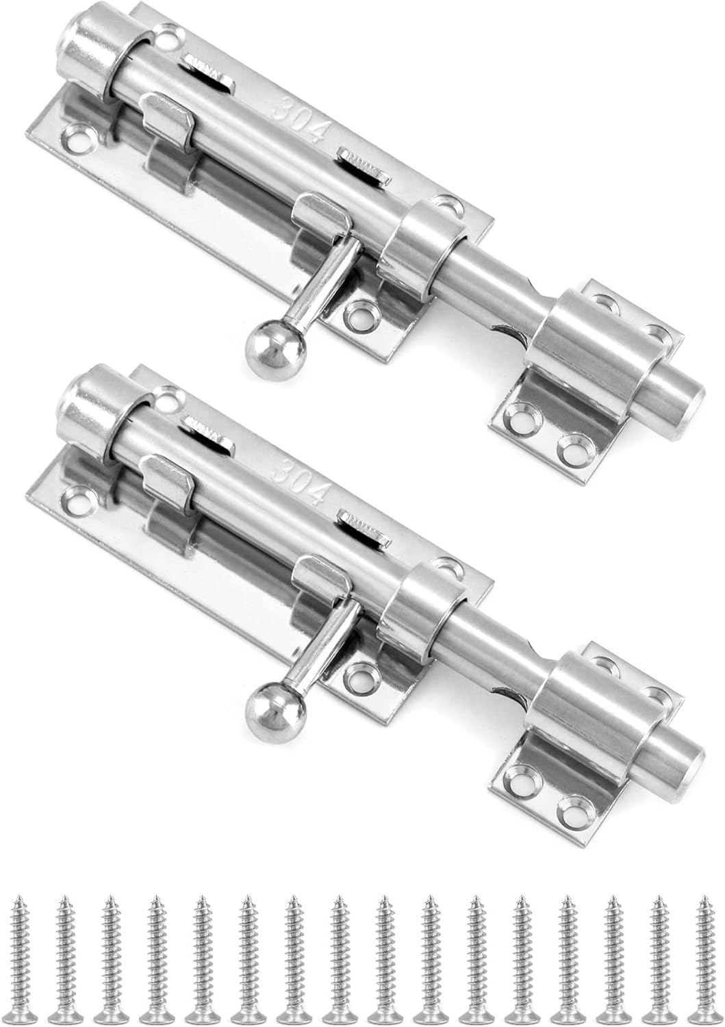 2 Pack QWORK Sliding Bolt Gate Latch, Heavy Duty 6.3" Stainless Steel Lock with Padlock Hole for Interior Doors - Brushed Finish