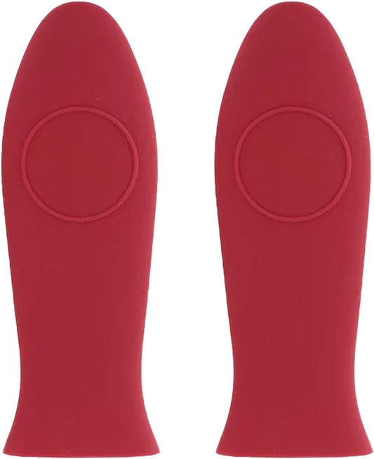 2 Pack Red Silicone Pan Handle Sleeves - Heat Resistant Skillet Handle Covers for Pots and Pans - Assist Handle Holder for Frying Griddles & Cookware