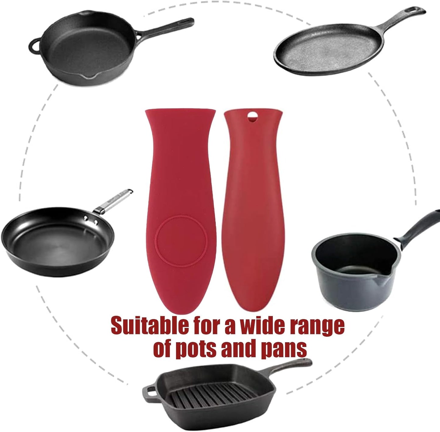2 Pack Red Silicone Pan Handle Sleeves - Heat Resistant Skillet Handle Covers for Pots and Pans - Assist Handle Holder for Frying Griddles & Cookware