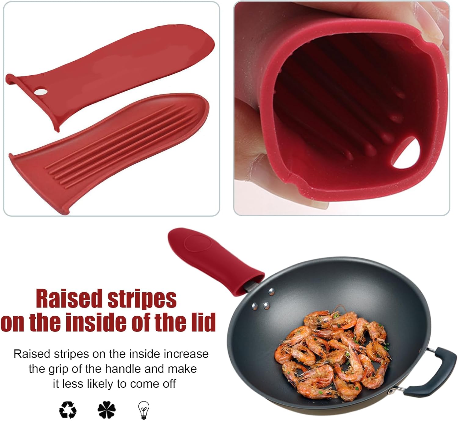 2 Pack Red Silicone Pan Handle Sleeves - Heat Resistant Skillet Handle Covers for Pots and Pans - Assist Handle Holder for Frying Griddles & Cookware