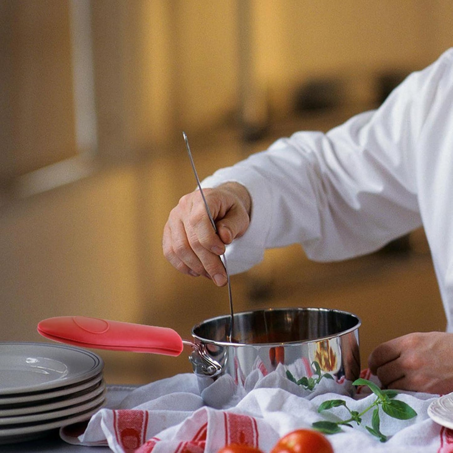 2 Pack Red Silicone Pan Handle Sleeves - Heat Resistant Skillet Handle Covers for Pots and Pans - Assist Handle Holder for Frying Griddles & Cookware