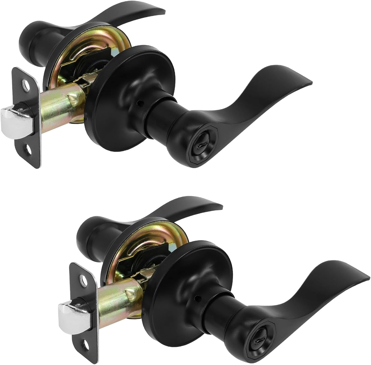 2 Pack Redunest Matte Black Privacy Door Lever Handles - Heavy Duty Reversible Wave Style Keyless Lock for Bathroom and Rooms