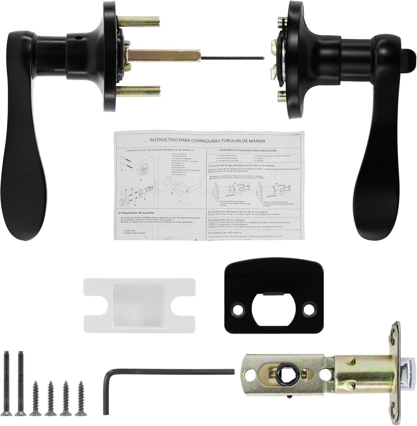 2 Pack Redunest Matte Black Privacy Door Lever Handles - Heavy Duty Reversible Wave Style Keyless Lock for Bathroom and Rooms