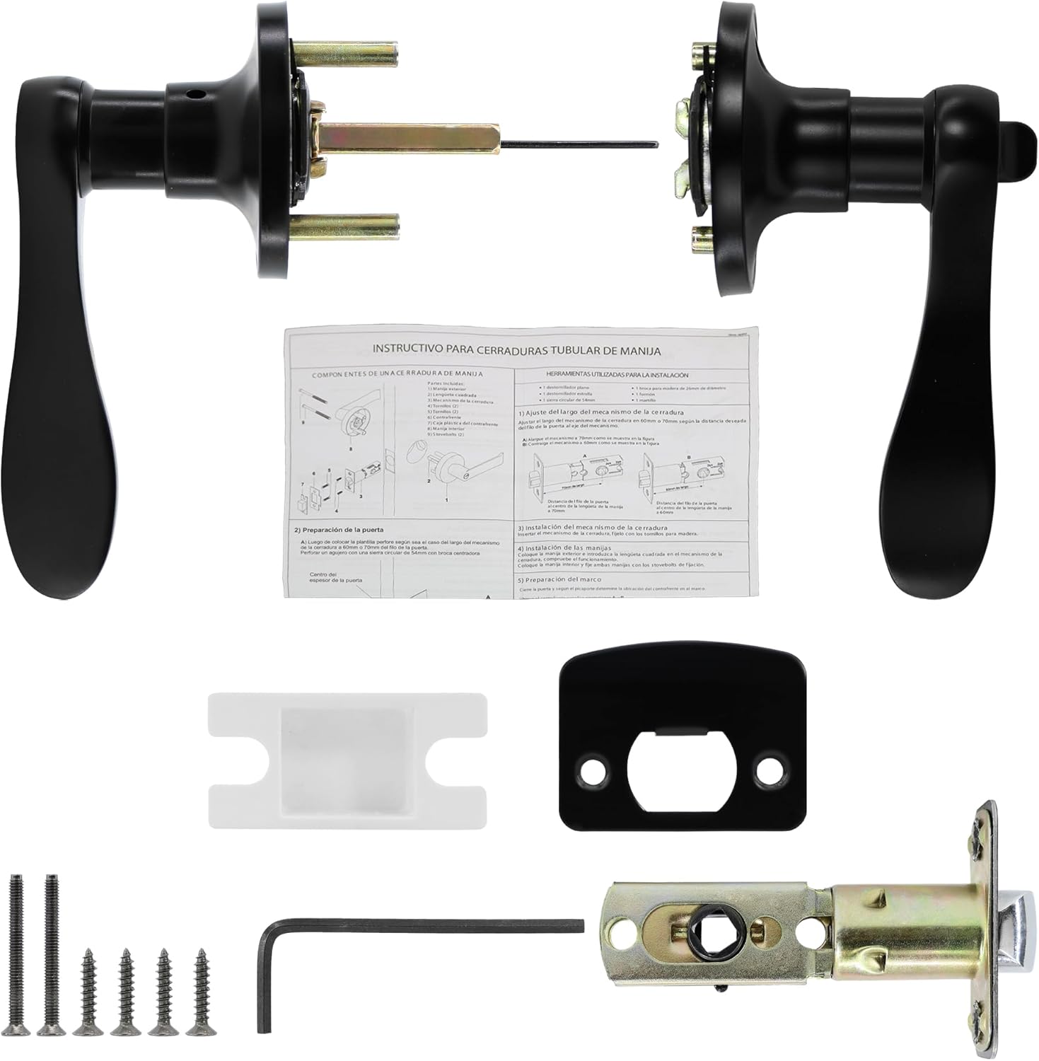 2 Pack Redunest Matte Black Privacy Door Lever Handles - Heavy Duty Reversible Wave Style Keyless Lock for Bathroom and Rooms