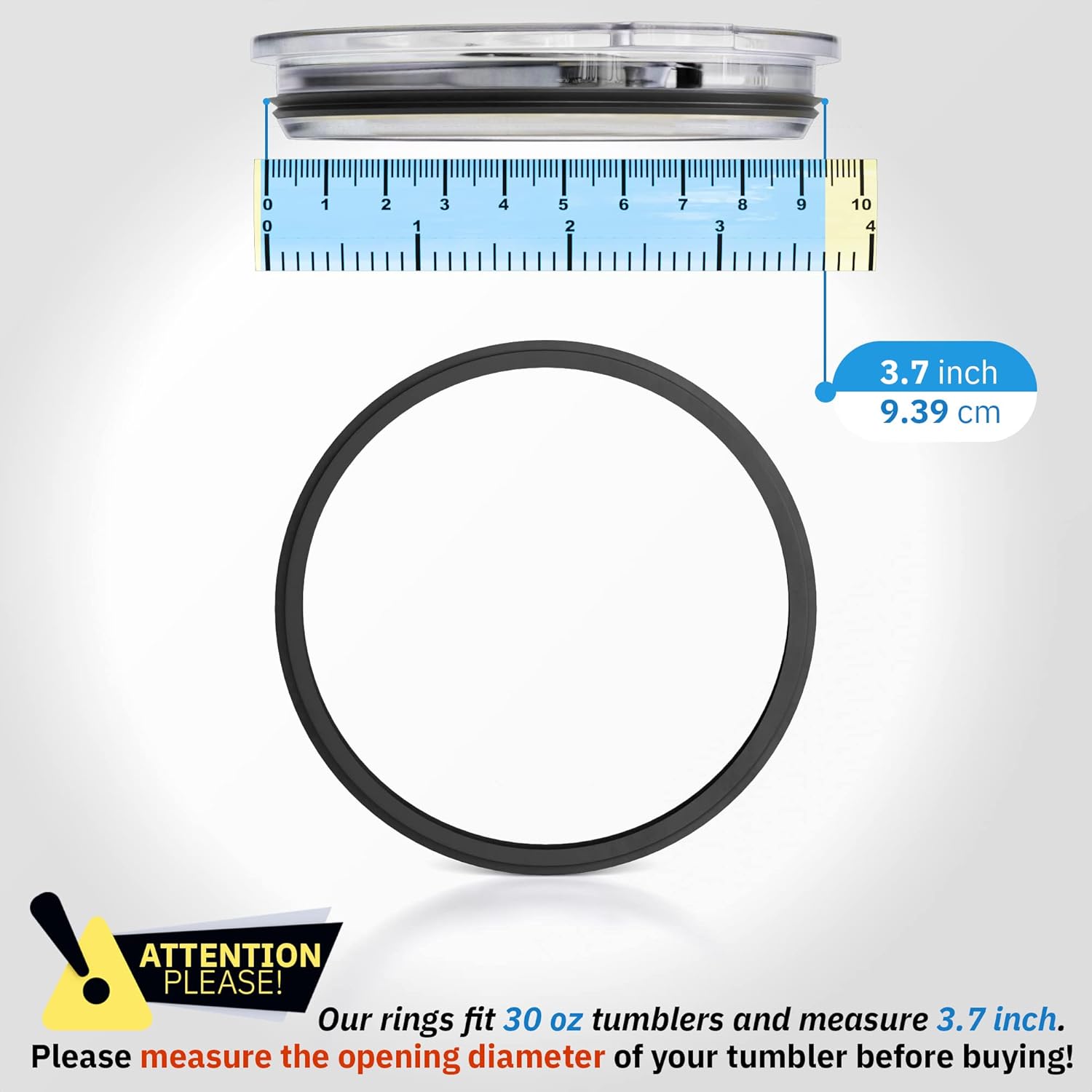 2 Pack Replacement Rubber Lid Gasket Rings for 20 & 10 oz Tumbler - Black Seals for Yeti, Ozark Trail, Beast - 3.3 Inch Diameter