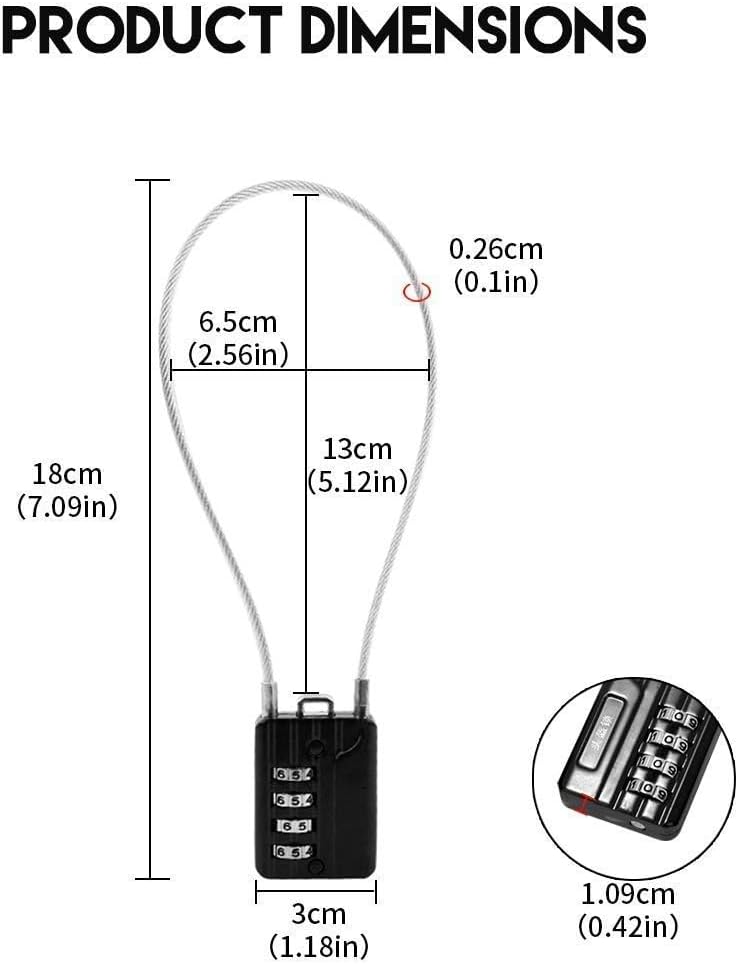 2 Pack RESET-200 Combination Padlock with 12" Steel Cable for Locker, Luggage, Gun Case - Black - WildKart