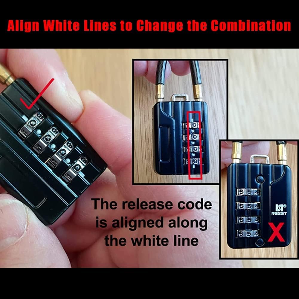 2 Pack RESET-200 Combination Padlock with 12" Steel Cable for Locker, Luggage, Gun Case - Black - WildKart