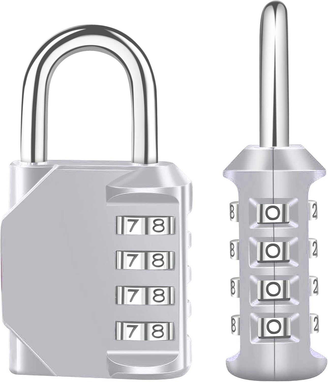 2 Pack Resettable 4-Digit Combination Locks for Backpack, School Gym Locker, Fence Gate - Silver Color