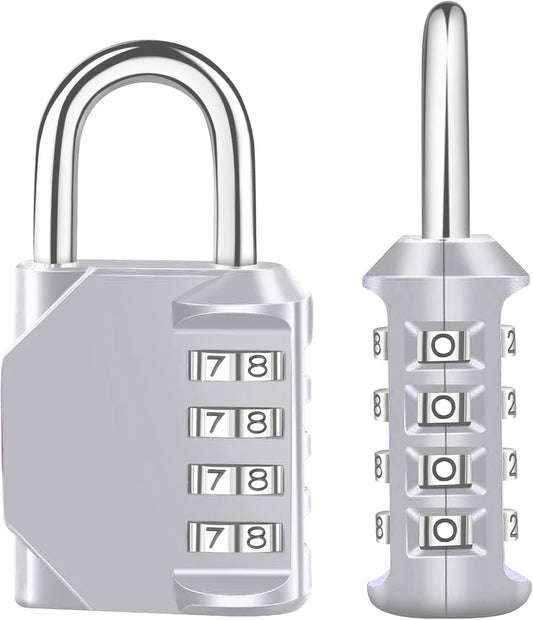 2 Pack Resettable 4-Digit Combination Locks for Backpack, School Gym Locker, Fence Gate - Silver Color