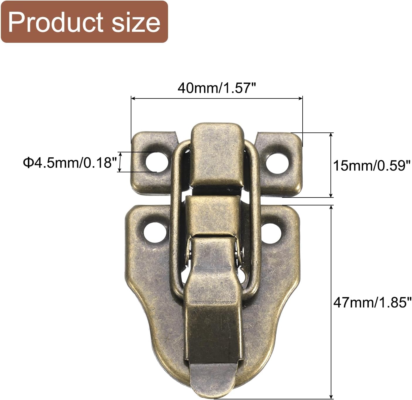 2 Pack Retro Duck-Billed Hasp Lock, 60 x 40mm Metal Toggle Latch Buckle Clasp for Jewelry Box, Suitcase, Toolbox - Bronze
