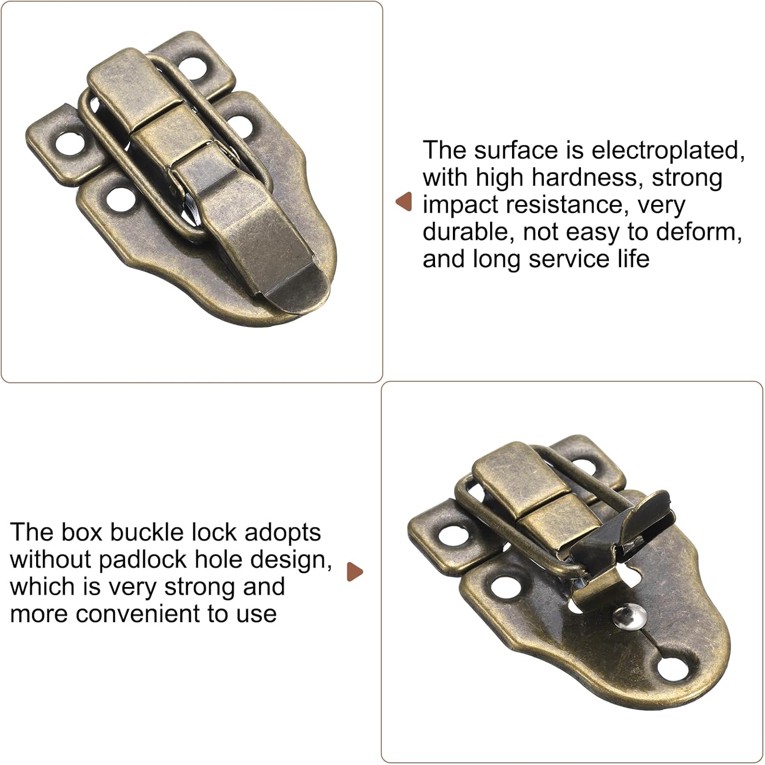 2 Pack Retro Duck-Billed Hasp Lock, 60 x 40mm Metal Toggle Latch Buckle Clasp for Jewelry Box, Suitcase, Toolbox - Bronze