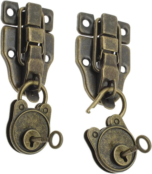 2 Pack Retro Style Duckbilled Toggle Hasp Latch Antique Padlock Kit for Jewelry Box & Toolbox - Bronze