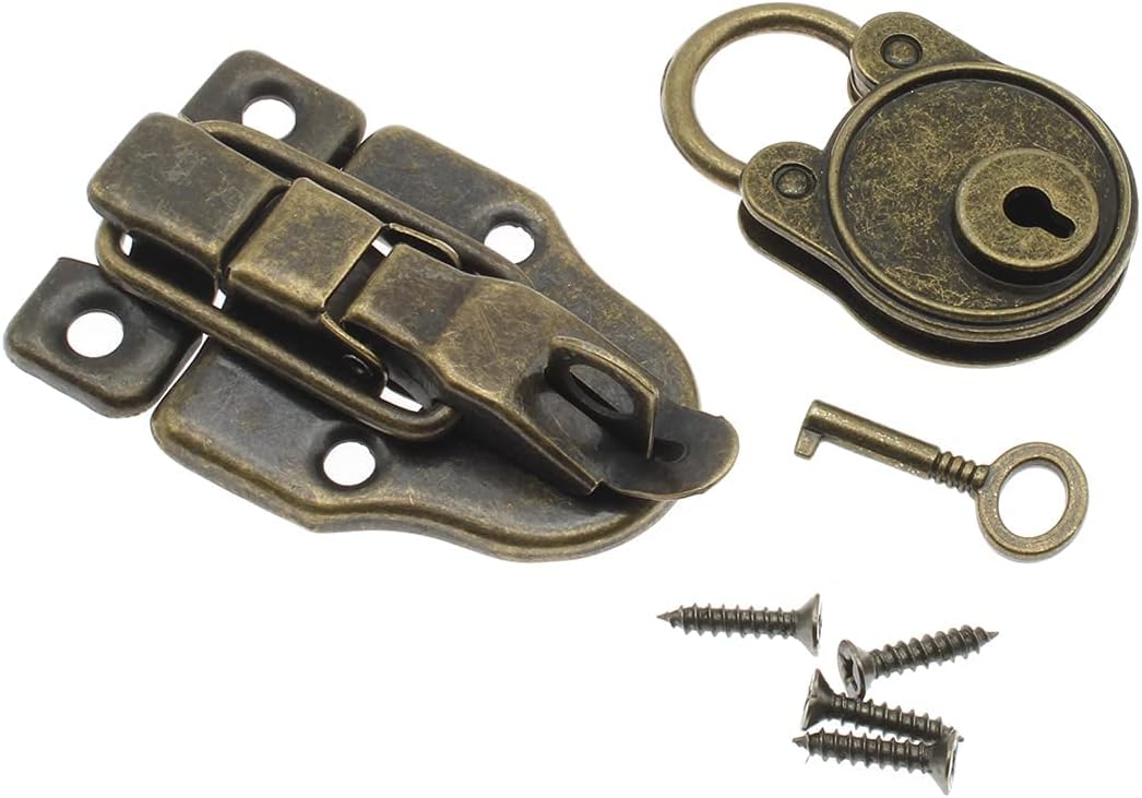 2 Pack Retro Style Duckbilled Toggle Hasp Latch Antique Padlock Kit for Jewelry Box & Toolbox - Bronze