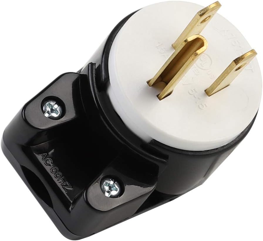 2-Pack Right Angle Nema 5-15P 15A 125V AC Plug, ETL Certified, 90 Degree Male DIY Rewirable AC Connector