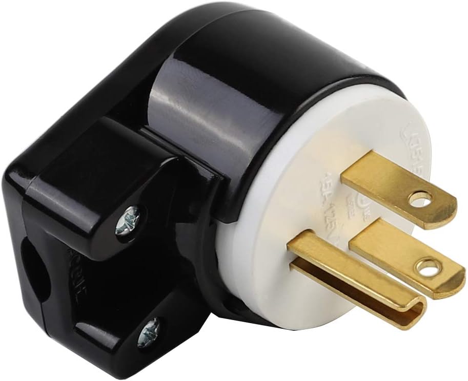 2-Pack Right Angle Nema 5-15P 15A 125V AC Plug, ETL Certified, 90 Degree Male DIY Rewirable AC Connector