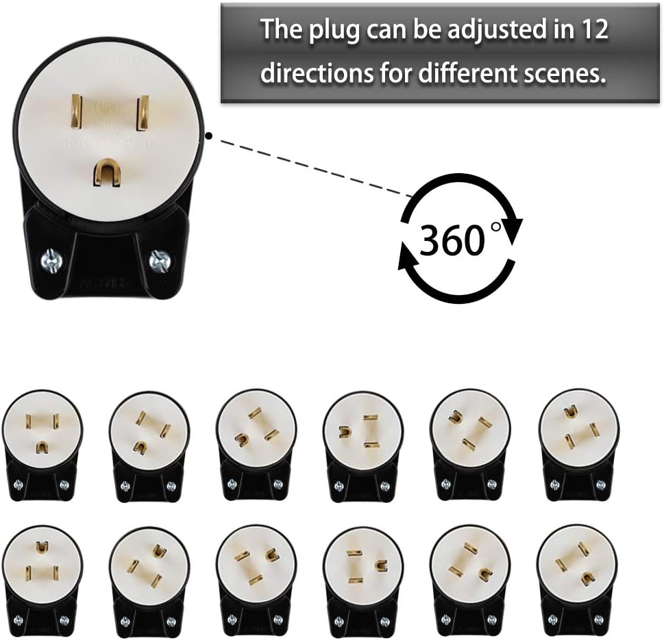 2-Pack Right Angle Nema 5-15P 15A 125V AC Plug, ETL Certified, 90 Degree Male DIY Rewirable AC Connector